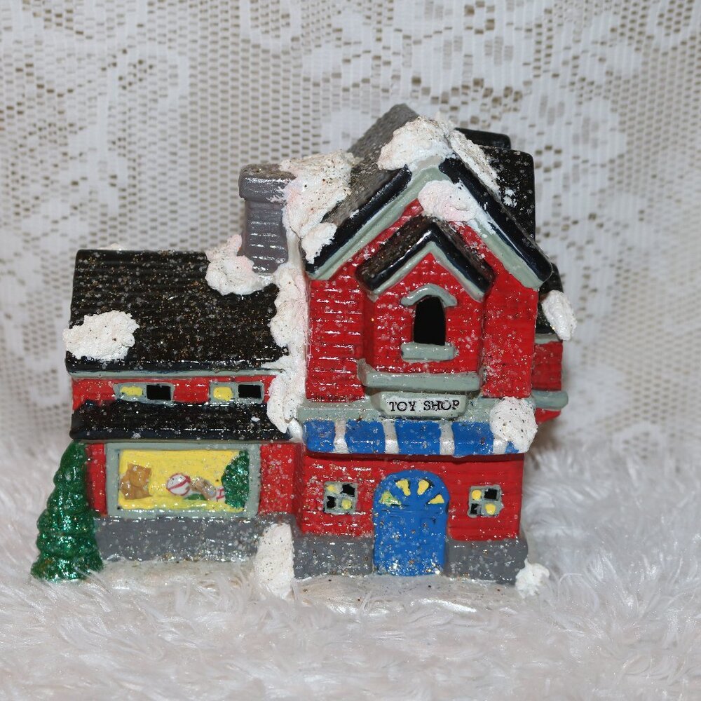 Christmas Village Toy Shop w/hole in base for light hand-painted beautiful